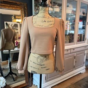 SHEIN Tan Cropped Puff Sleeve Blouse